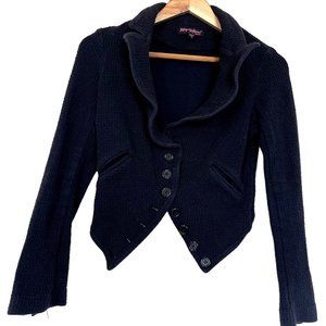 Vintage Betsey Johnson Victorian Style Button Front Black Blazer M